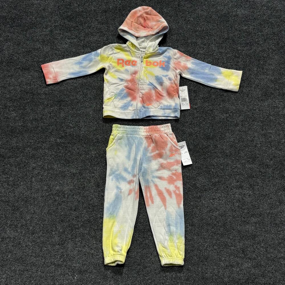 Reebok 2 Piece Hoodie Pants Set Girls 2T Neon Melon Swiral Tie Dye Outfit